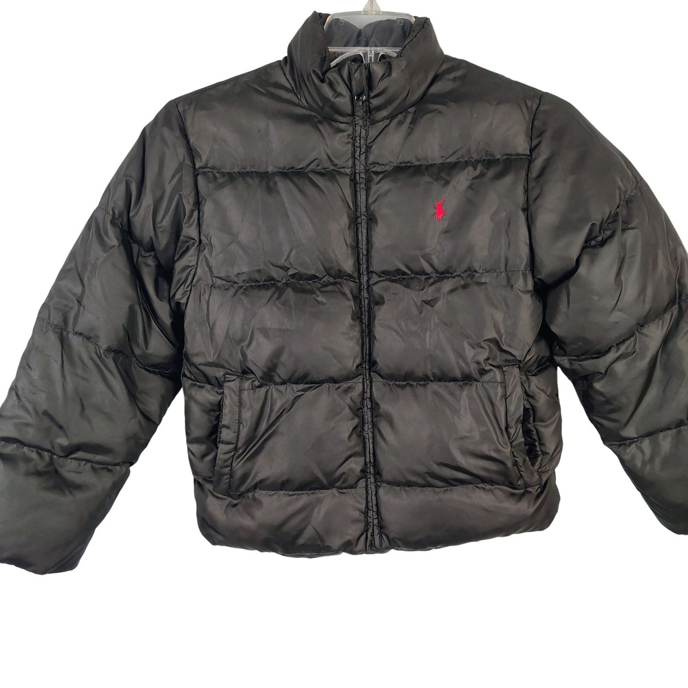 Polo Ralph Lauren Boys SZ M 12/14 Down Puffer Jacket Black‎ Red Pony Gorpcore